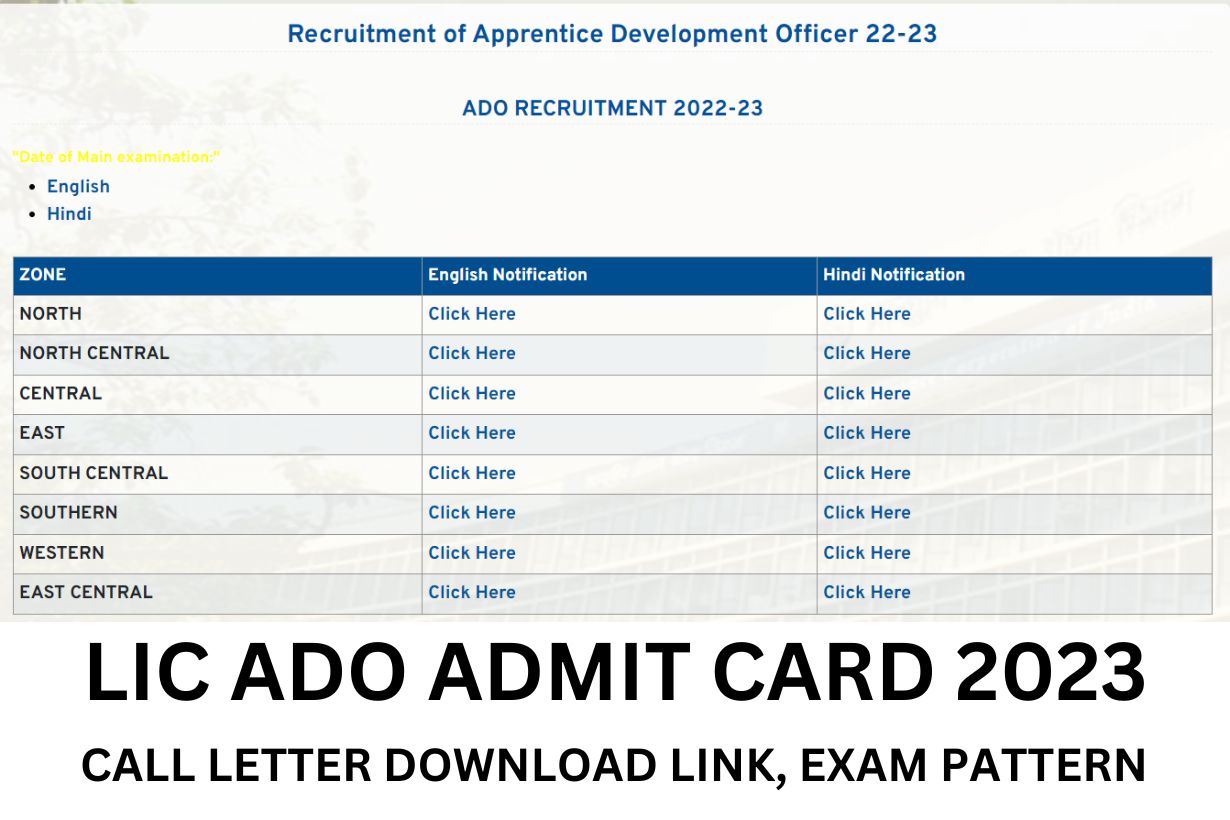 LIC ADO Admit Card 2023, Apprentice Development Officer Exam Date