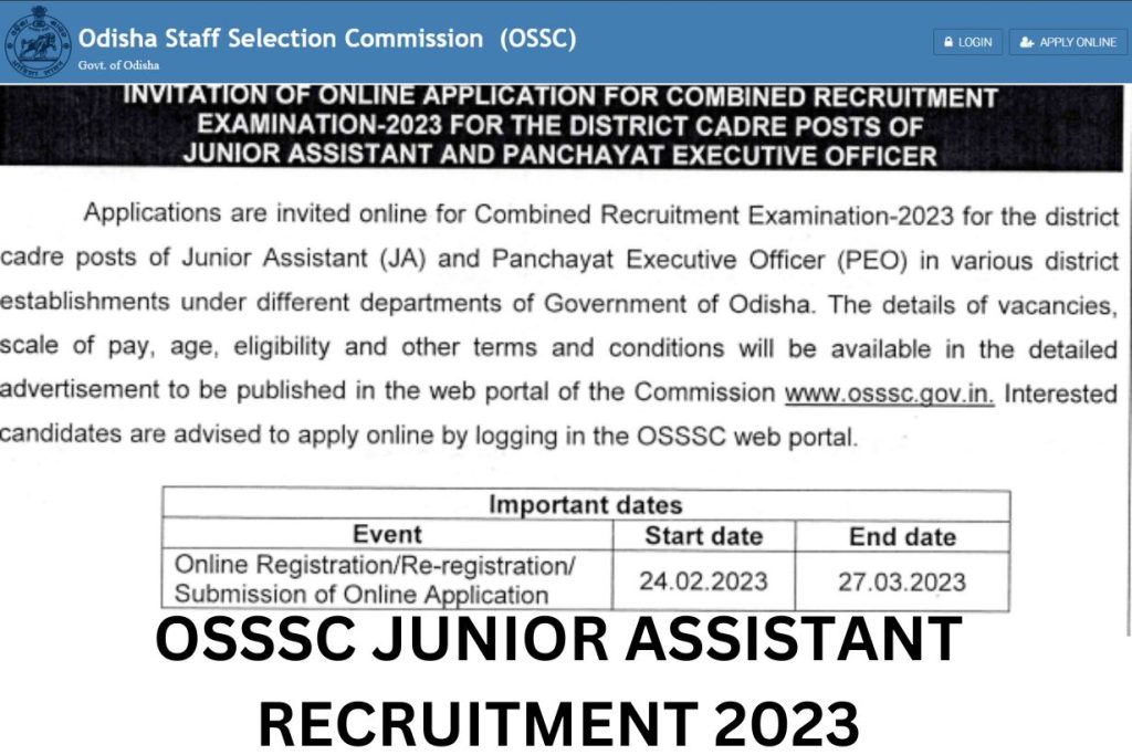 OSSSC Junior Assistant Recruitment 2023
