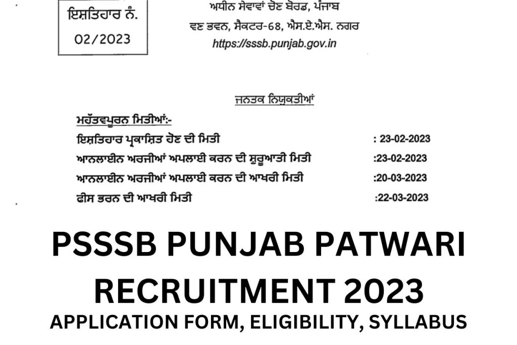 PSSSB Patwari Recruitment 2023