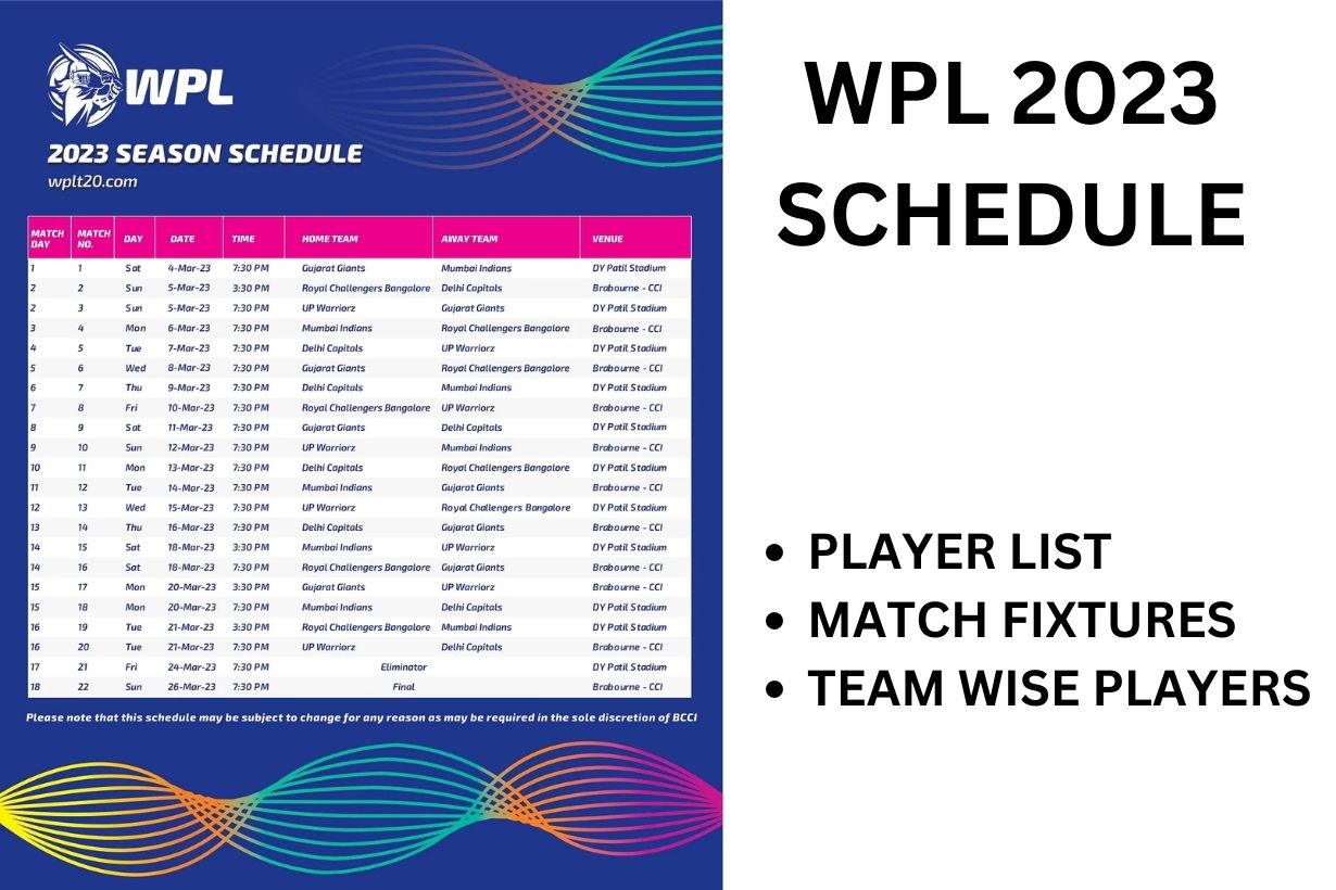 WPL Schedule 2023 PDF, Player List, Teams, Time Table, Fixtures